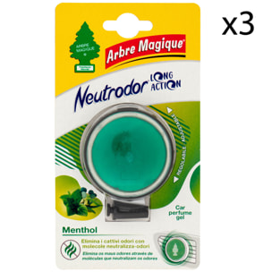 3x Arbre Magique Neutrodor Profumatore per Auto in Gel Fragranza Menthol Lunga Durata