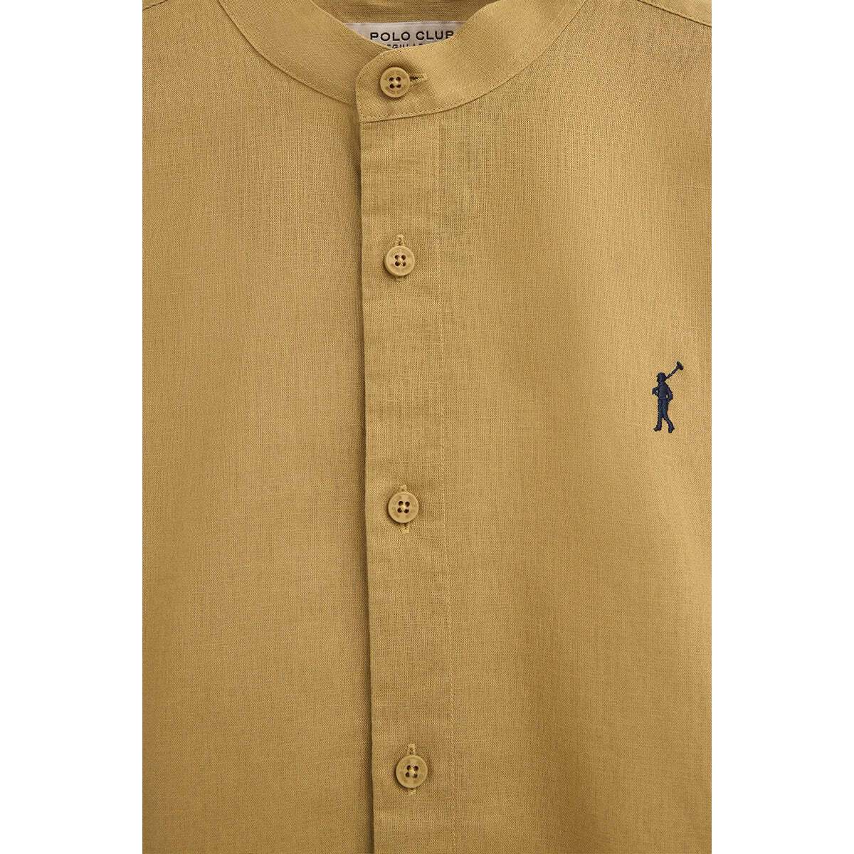 Camisa cotolino caqui con cuello mao, corte regular y bordado Rigby Go