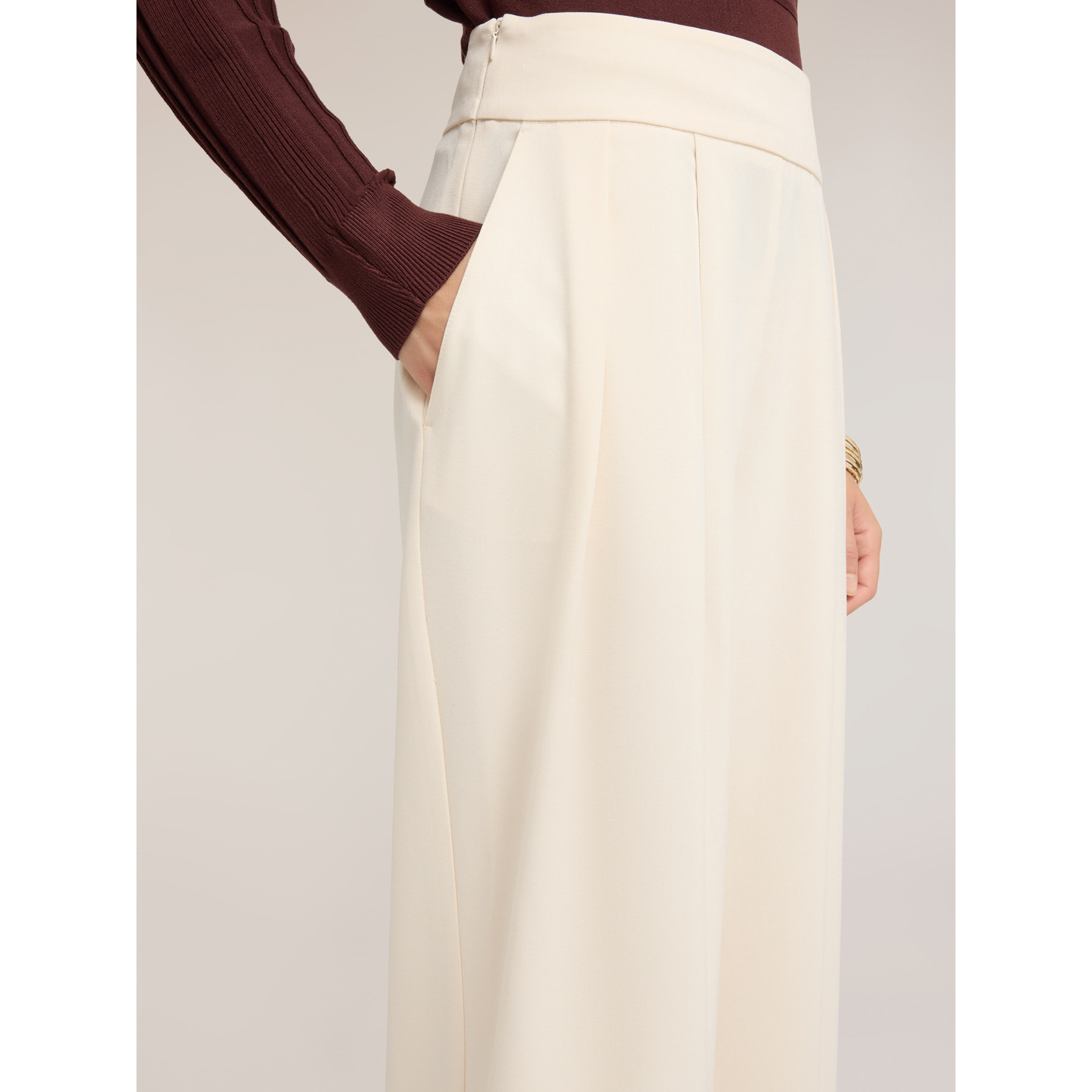 Motivi - Pantalones palazzo de talle alto con pinzas - Blanco