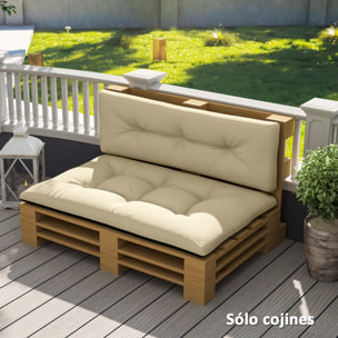 Conjunto de 2 Cojines para Palets con Tela Resistente Impermeable Anti-UV Cojines Exterior para Jardín Terraza Interior Asiento 120x77 cm Respaldo 120x40 cm Beige
