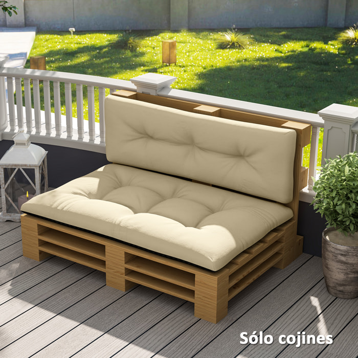 Conjunto de 2 Cojines para Palets con Tela Resistente Impermeable Anti-UV Cojines Exterior para Jardín Terraza Interior Asiento 120x77 cm Respaldo 120x40 cm Beige