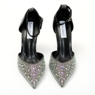 Sandali in simil pelle ricoperti di strass con tacco a spillo