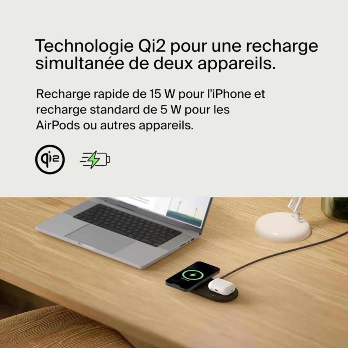 Chargeur induction BELKIN station de recharge 15W 2 en 1