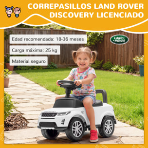 Coche Correpasillos con Licencia de Land Rover, Correpasillos para Niños de 18-36 Meses con Almacenaje, Volante, Bocina, Sonidos de Motor, 65,5x28x42 cm, Blanco