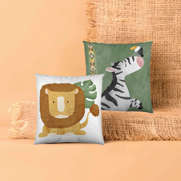 Naturals - Funda de Cojín Estampado - Con Cremallera - Sin relleno - 100% Algodón - Safari