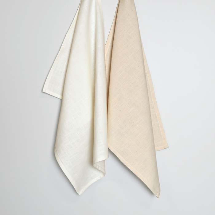 Torchon de cuisine en coton uni aspect tissé - Ecru