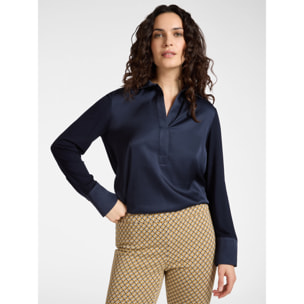 Elena Mirò - T-shirt polo in due tessuti - Blu