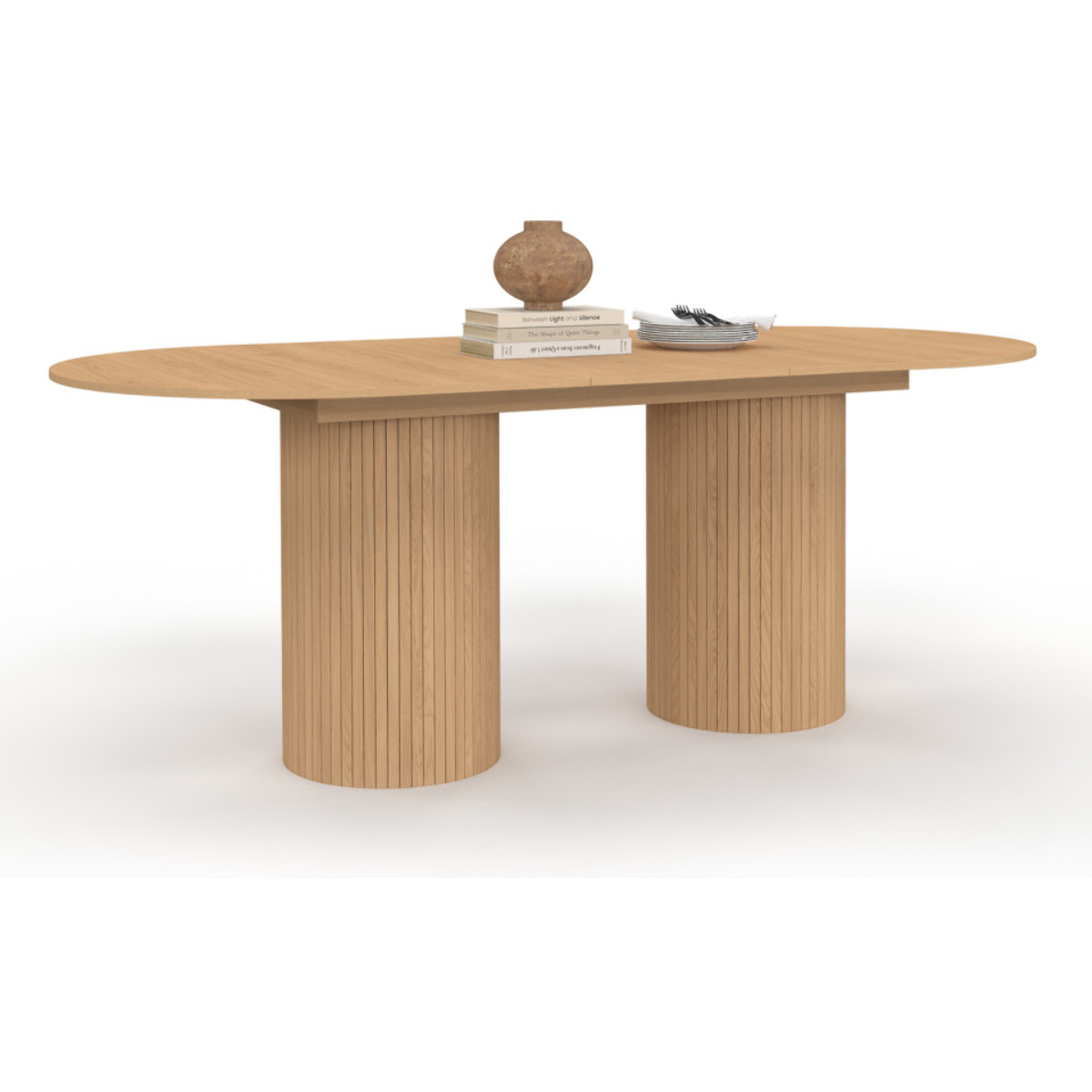 Table à manger extensible Albane 2 pieds pylône effet hêtre 160-200cm