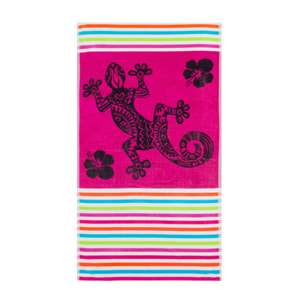 Telo Mare Spugna Jacquard Spiaggia Disegno Geko Multistripe