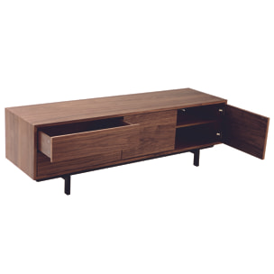 Meuble TV vintage en bois foncé avec rangements fermés L160 cm MANNY