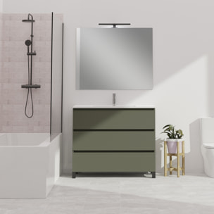 Conjunto de baño Wink | 100 cm Verde Musgo | Tres cajones | Lavabo encastrado | No incluye espejo | Mueble montado | Alday