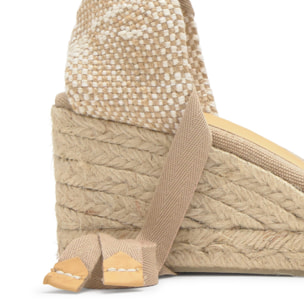 Alpargata con cuña 7 cm en lona de algodón con pala en v y cintas al tobillo