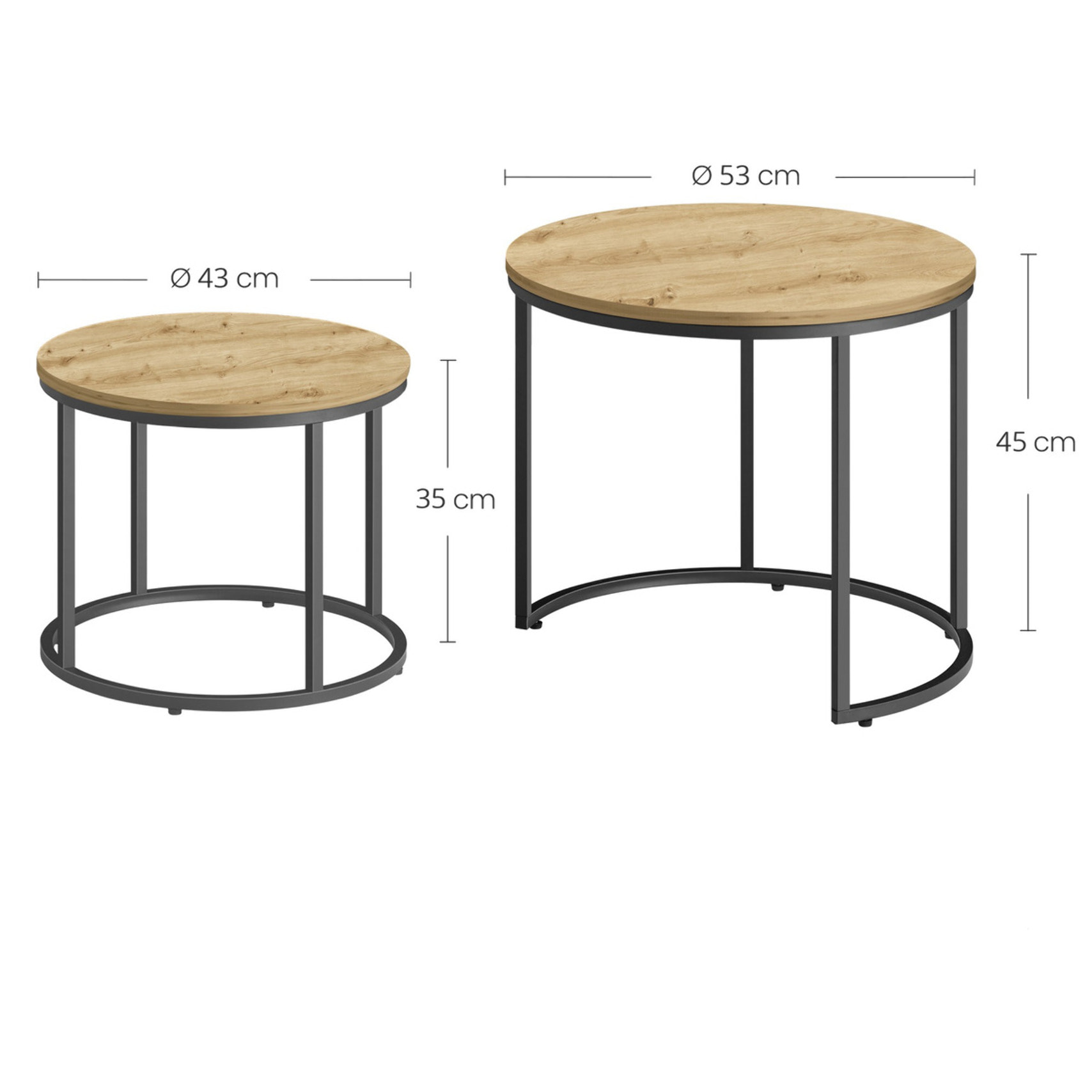 Set di 2 tavolini da caffè industrial Artisan e nero