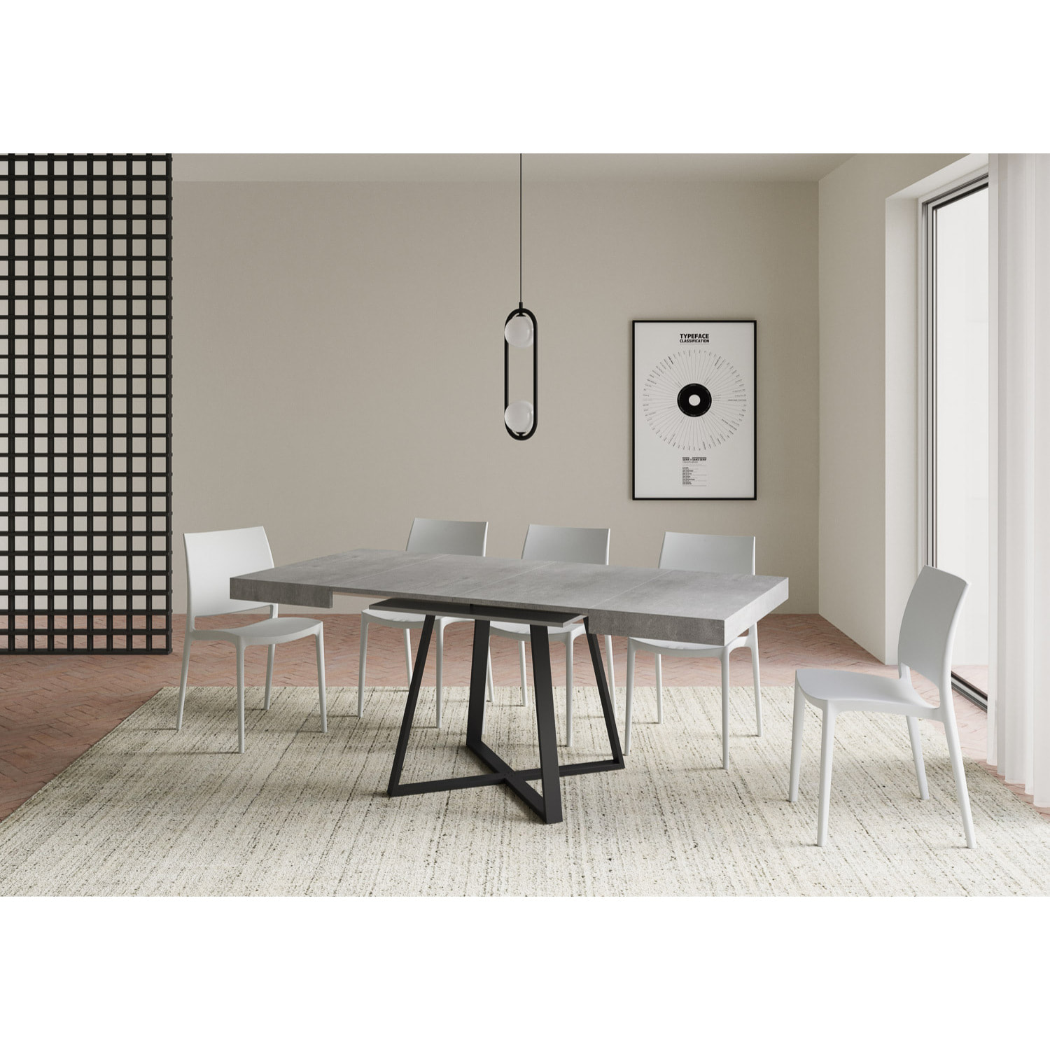 Table extensible 90x90/194 cm Abbraccio gris béton pieds anthracite