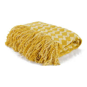 Coperta morbidissima 130x170. Colore giallo e panna con frangia - Pixel