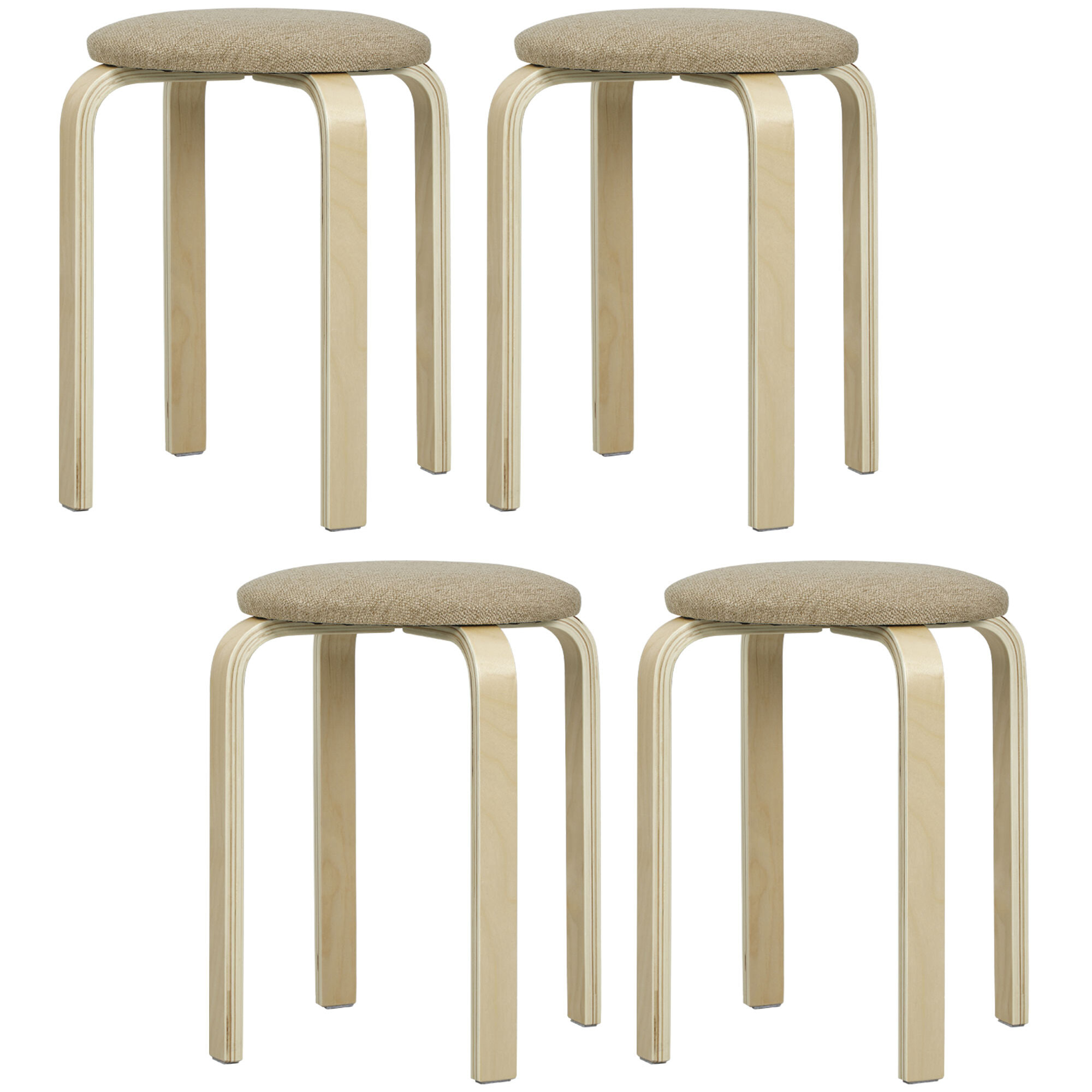 Juego de 4 Taburetes Apilables Redondos Taburetes Bajo de Cocina con Asiento Acolchado para Comedor Dormitorio Oficina Salón