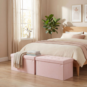 Puff Almacenaje, Banco Almacenaje Plegable, 84 L, 76x38x38 cm, Tapizado en Lino Sintético, Baúl de Almacenamiento, Carga 120 kg, Taburete para Sala de Estar, Dormitorio, Entrada, Rosa