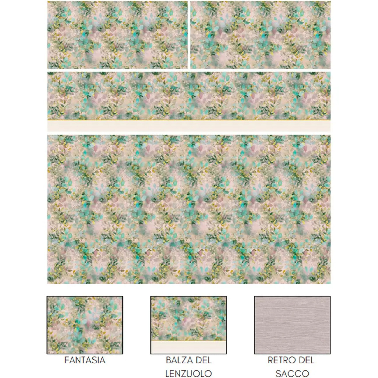 Completo Lenzuola LEAVES 100% Cotone e Made in Italy con stampa digitale HD