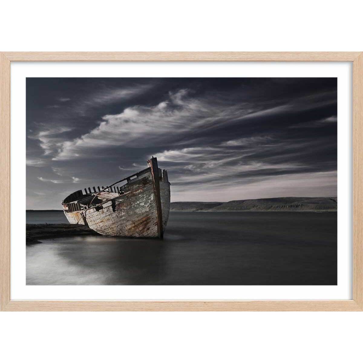 Affiche bateau destination finale Affiche + cadre en bois - Chêne