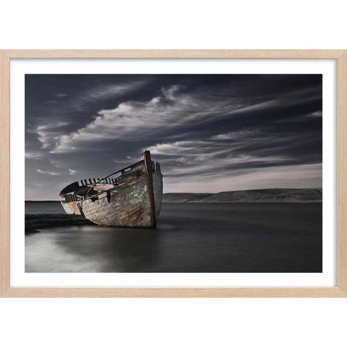 Affiche bateau destination finale Affiche + cadre en bois - Chêne