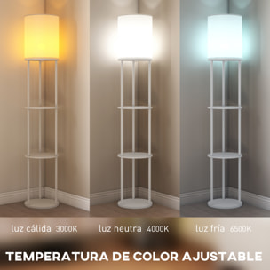 Lámpara de Pie con Estantes, Lámpara con 3 Temperaturas de Color, Control Remoto, Bombilla E27, para Salón, Dormitorio, Oficina, Blanco