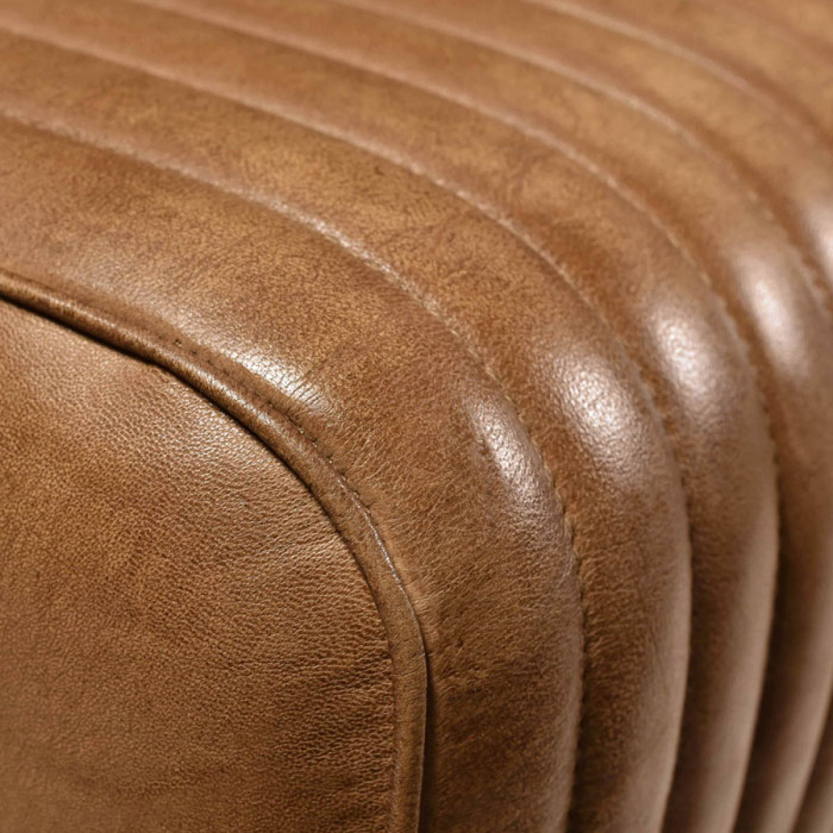Tabouret en cuir marron et bois de manguier - Morena