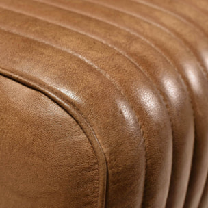 Tabouret en cuir marron et bois de manguier - Morena