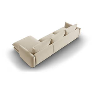 Canapé d'angle droit "Naima" 4 places en velours beige clair