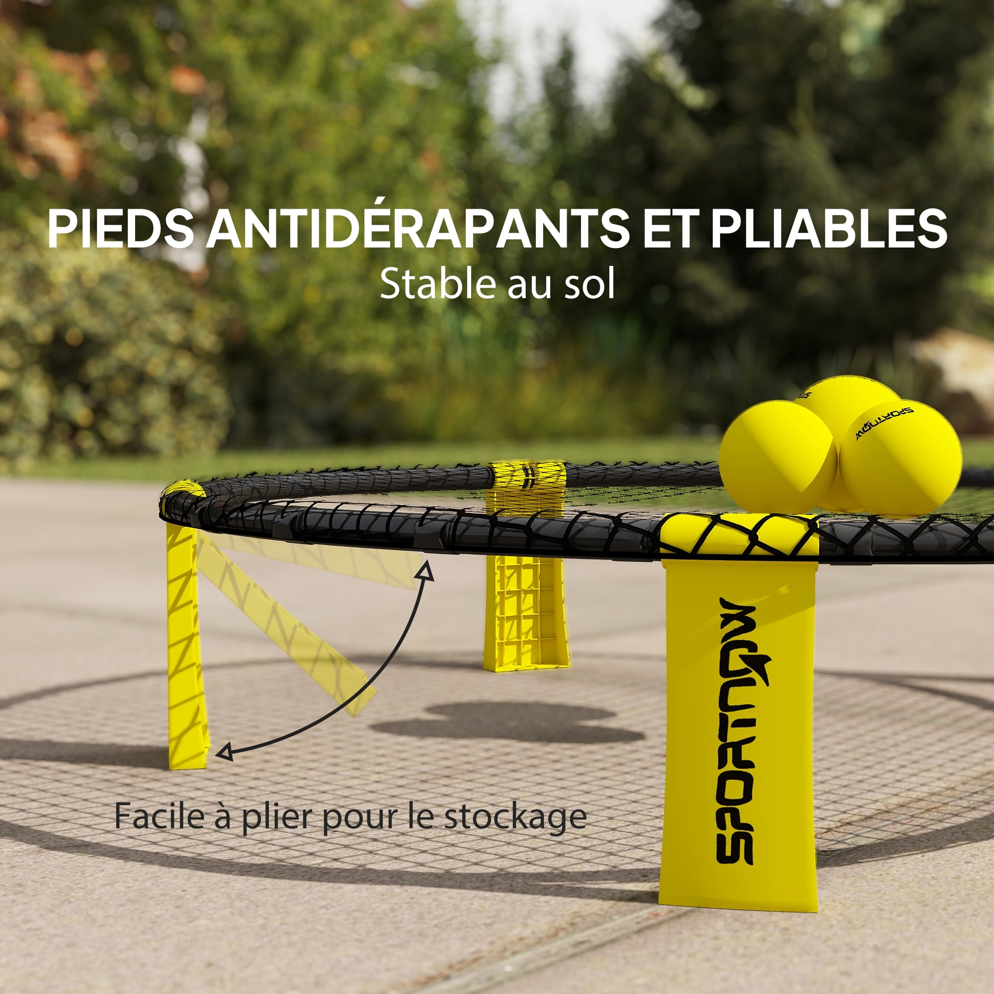 Jeu de plage Spikeball - set complet filet, 3 balles, pompe, sac transport - noir jaune