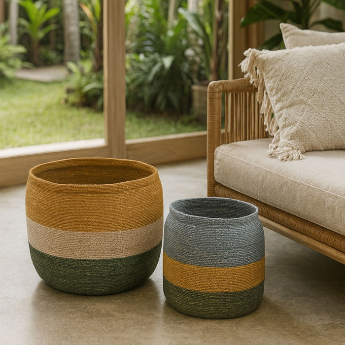 Lot de 2 paniers rond en jonc de mer NAIRO