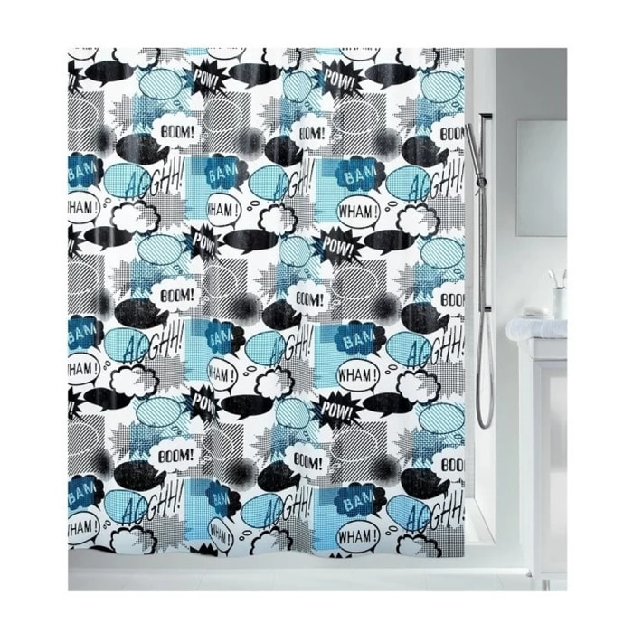 Rideau de douche PEVA WOW 180x200cm Bleu & Noir Spirella