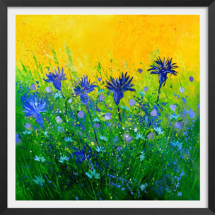 Affiche  bouquet de  bleues Affiche + cadre en bois - Noir