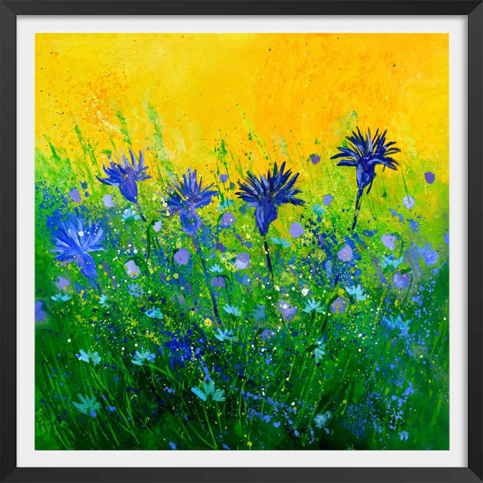 Affiche  bouquet de  bleues Affiche + cadre en bois - Noir