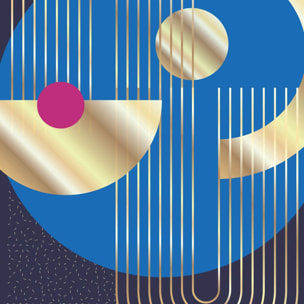 Affiche abstraite géométrique moderne fond bleu et doré Affiche + cadre en métal - Noir