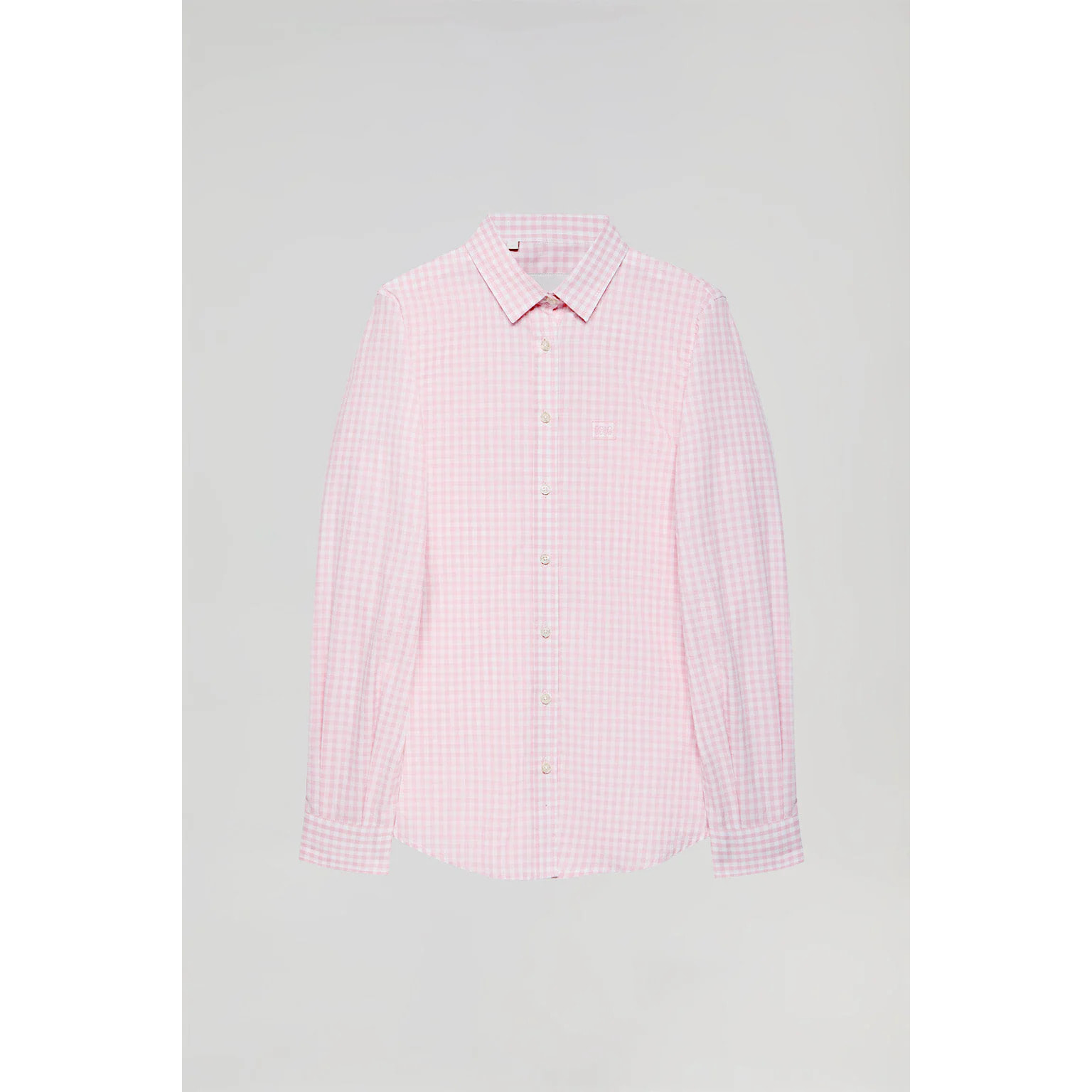 Camicia a quadri vichy rosa con particolare Polo Club