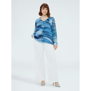 Fiorella Rubino - Blusa in viscosa stampata con volant - Blu