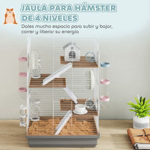 Jaula para Hámster, 47x30x70 cm, Casa para Animales Pequeños con Túnel, Plataformas, Cuenco, Bebedero, Casita, Rampas y Rueda de Ejercicio, para Hámsteres Enanos, Jerbos, Gris