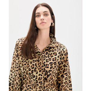 Parka tecnico corto con cappuccio stampa animalier