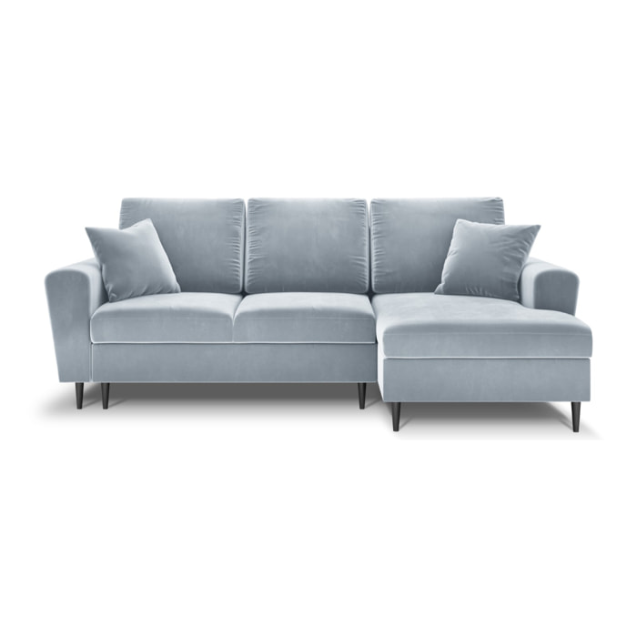 Canapé d'angle droit convertible avec coffre de rangement "Kyoto" 4 places en velours bleu clair