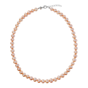 PERLAVIVA - Collana Girocollo in Argento 925 placcato Rodio con Perle d'Acqua Dolce Rosa Ø 7/8 mm