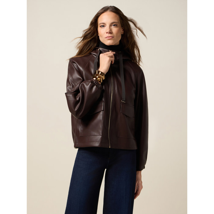 Oltre - Chaqueta corta con capucha y cremallera - Marrón