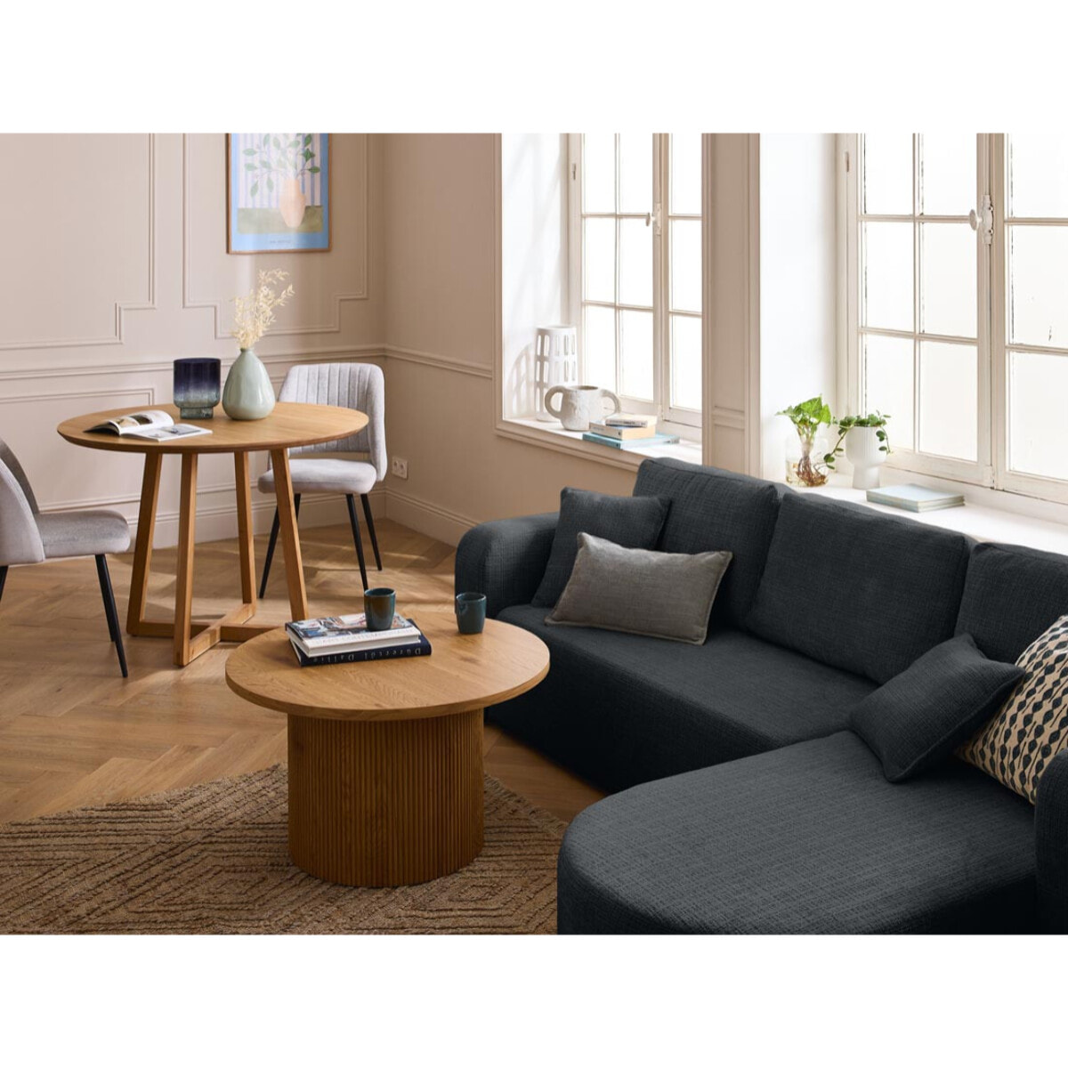 Miro - canapé d'angle réversible - 4 places - convertible avec coffre - en velours texturé - Gris Anthracite
