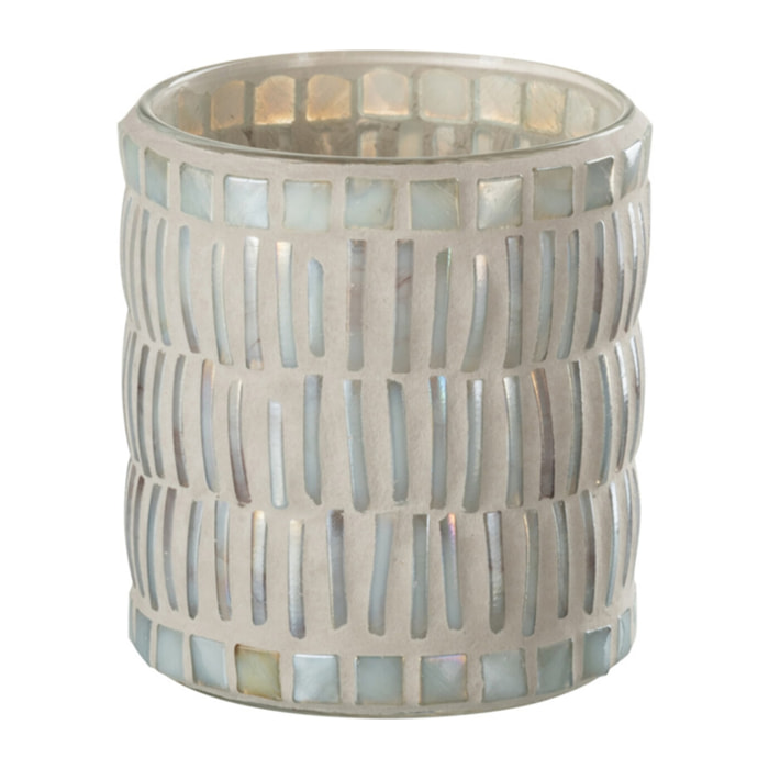 J-Line bougeoir Mosaique Rond - verre/ciment - nacré/gris - medium