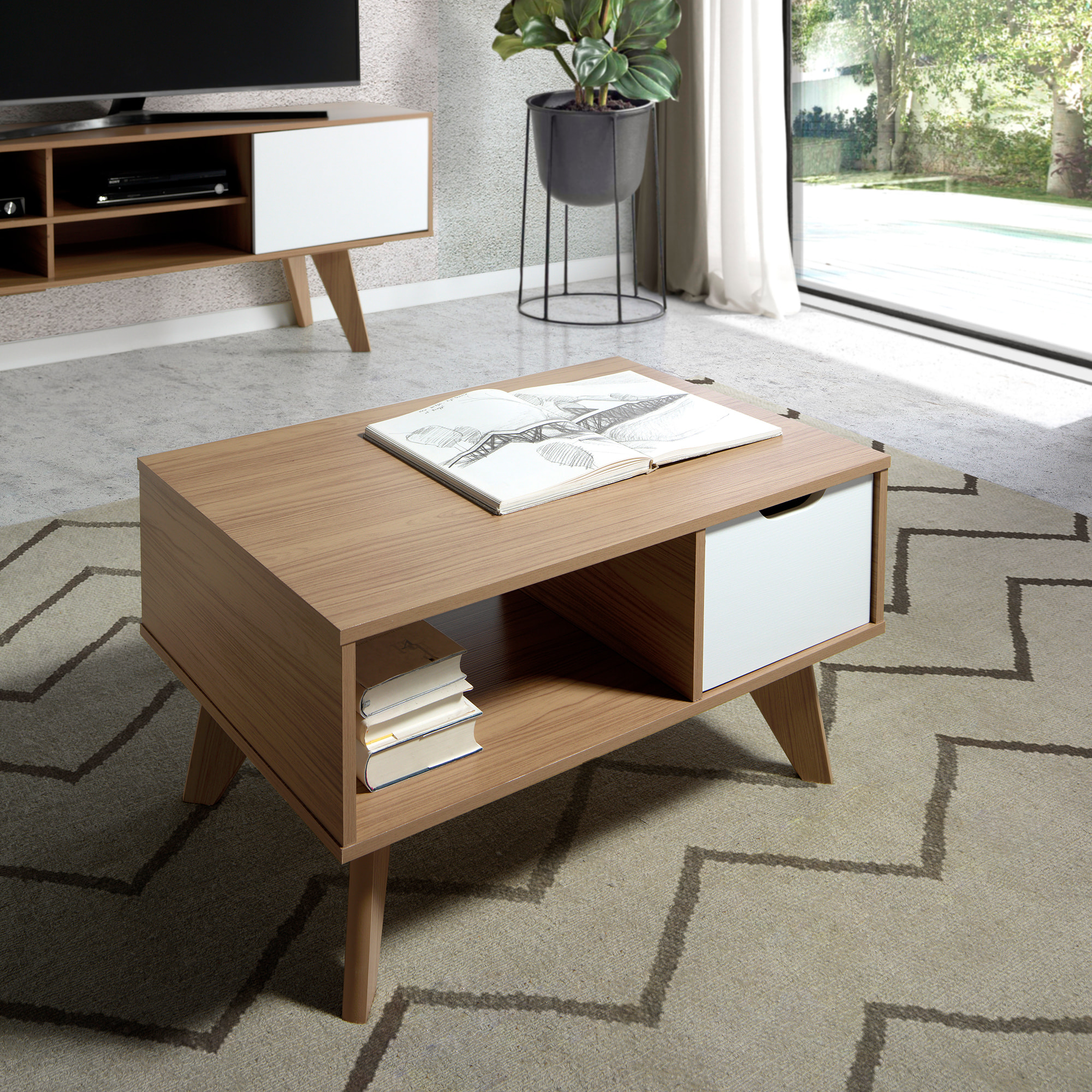 Mesa de centro – Roble claro y blanco