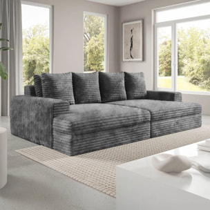 CAMELIA - Canapé 3 places en velours côtelé épais gris foncé