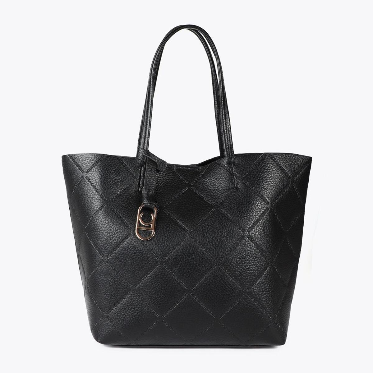 Shopper effetto pelle monogramma con logo ovale pendente