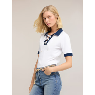 Motivi - Polo con cuello en contraste - Blanco