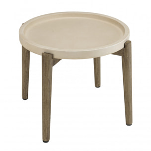 HANS - Table d'appoint ronde 50x50cm plateau béton beige pieds acacia