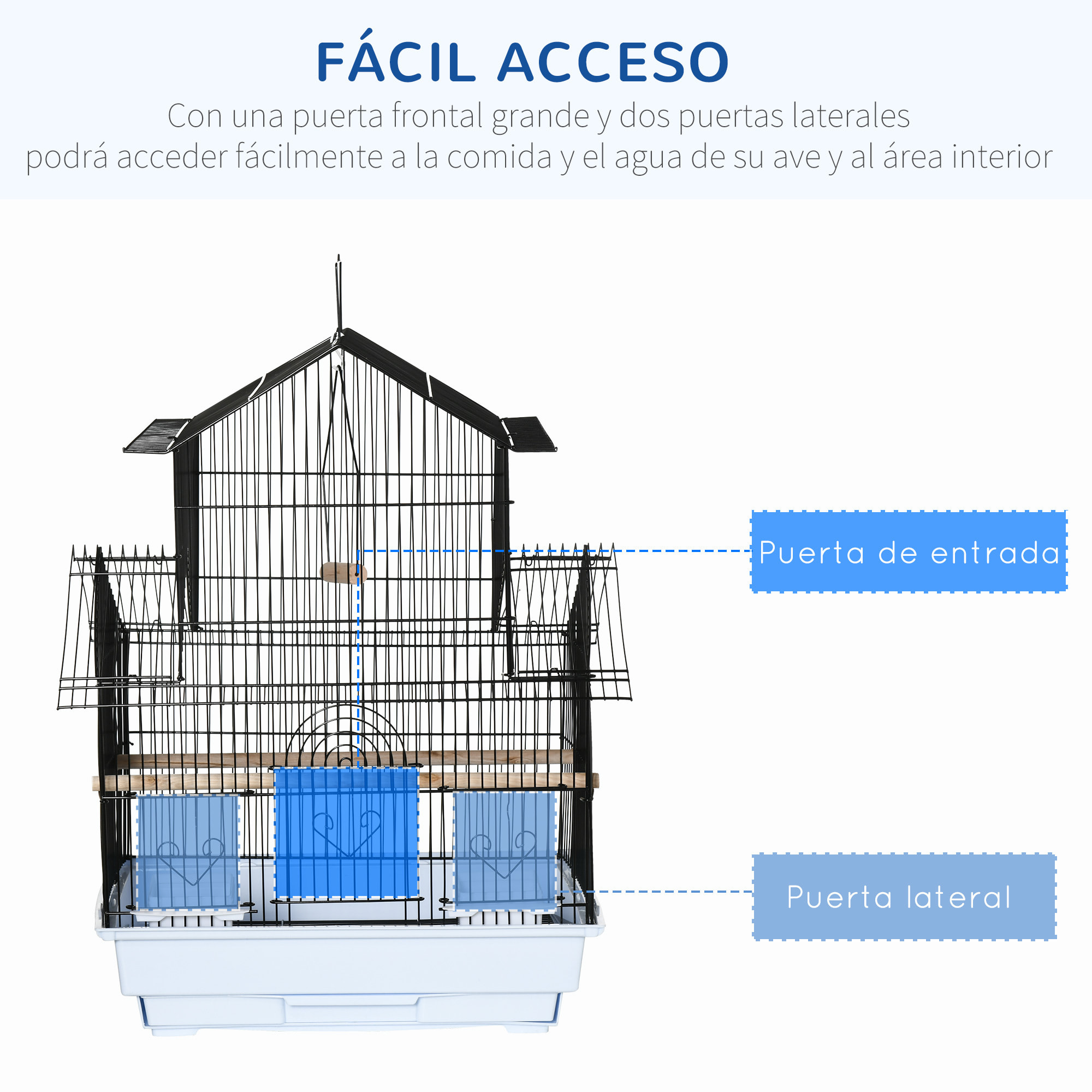 Jaula para Pájaros de Acero Pajarera con Comederos Perchas Columpio y Bandeja Extraíble Jaula Grande para Loros Canario Periquito 50,5x41x63 cm Blanco