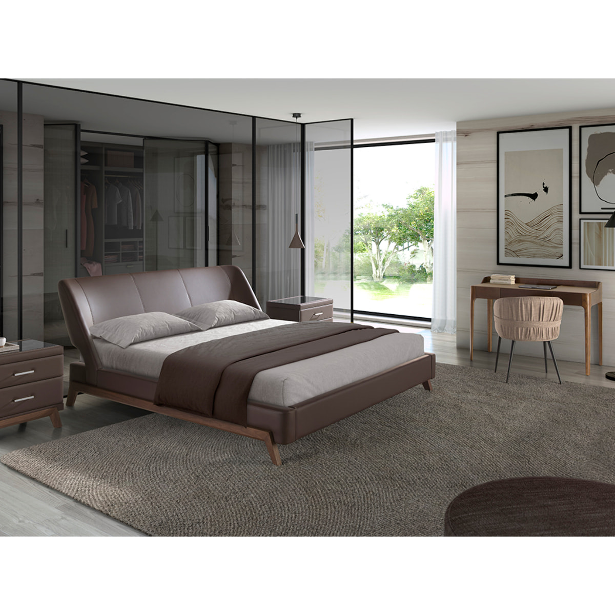 Silla Angel Cerdá con asiento y respaldo tapizados en tela en marrón patas de acero inoxidable en negro mate 58x58x77cm